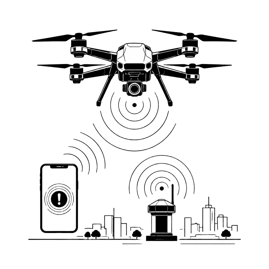 Line illustration of the AirGuardian mission phase "SOS Triggered"